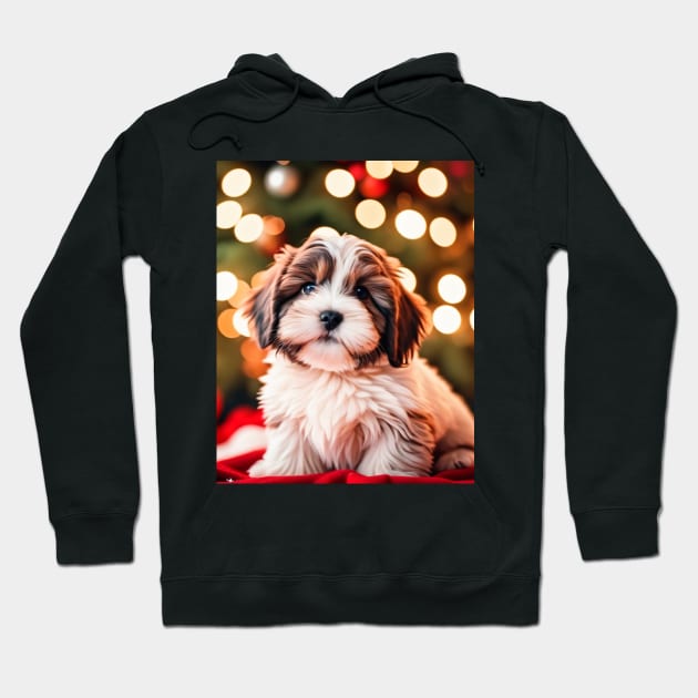 Cute Havanese Puppy Dog by Christmas Tree Hoodie by nicecorgi